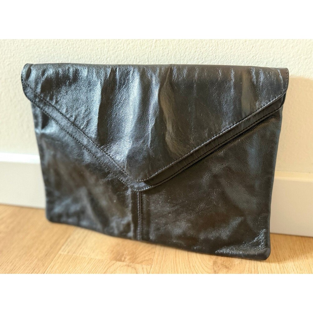 Black Genuine Leather Envelope Clutch Bag Purse Made in Italy